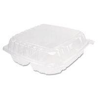 ClearSeal Hinged-Lid Plastic Containers, 3-Compartment, 9.5x9x3, 200/CS