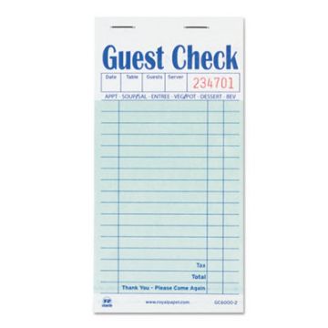 Guest Check Book, Two-Part Carbon, 3.5x6.7, 1/Page, 50/Book, 50 Books/CS