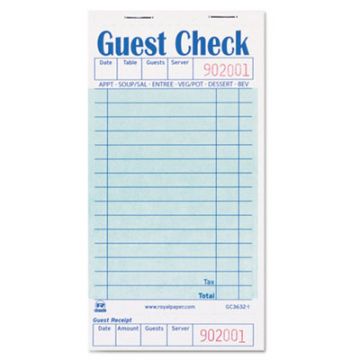 Guest Check Book, 3.5x6.7, 1/Page, 50/Book, 50 Books/CS