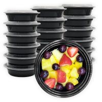 MULMEHË® Round 24 oz. Plastic Take-Out Container & Lid Combo, Black, 7x1.5", 150/CS