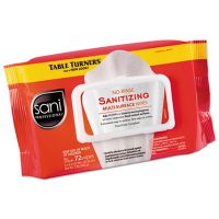 No-Rinse Sanitizing  Multi-Surface Wipes, 9"x8", White, 72 Wipes/PK, 12/CS