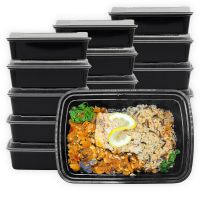 MULMEHË® Rectangular 38 oz. Plastic Take-Out Container & Lid Combo, Black, 8.5x6x2", 150/CS