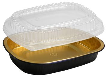 Handi-Foil® Gourmet-To-Go Small Entrée Container w/Dome Lid Combo, Black and Gold (Pack of 20)