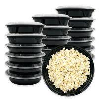 MULMEHË® Round 48 oz.Plastic Take-Out Container & Lid Combo, Black, 9x2.3", 150/CS