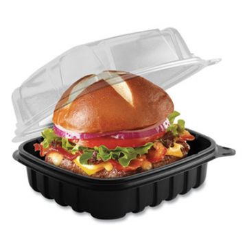 Culinary Basics™ Microwavable Container, 18 oz, 6.36x6.18x2.96, Clear/Black, 420/CS