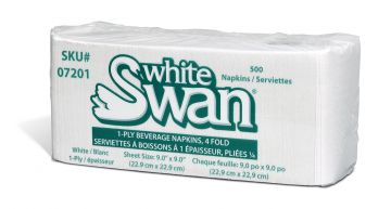 7201 White Swan® 1-Ply Beverage Napkin, 4 Fold 8 Pack/CS