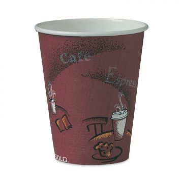 Solo® Paper Hot Drink Cups in Bistro Design, 8 oz, Maroon, 50/Bag, 20 Bags/CS