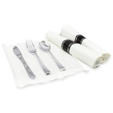 MULMEHË® Disposable Table Setting Roll, Silver-like Fork, Knife, Spoon & Cloth-like Napkin, 50/PK