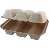 World Centric® 3-Compartment Fiber Taco Box - 9" x 8" x 3"